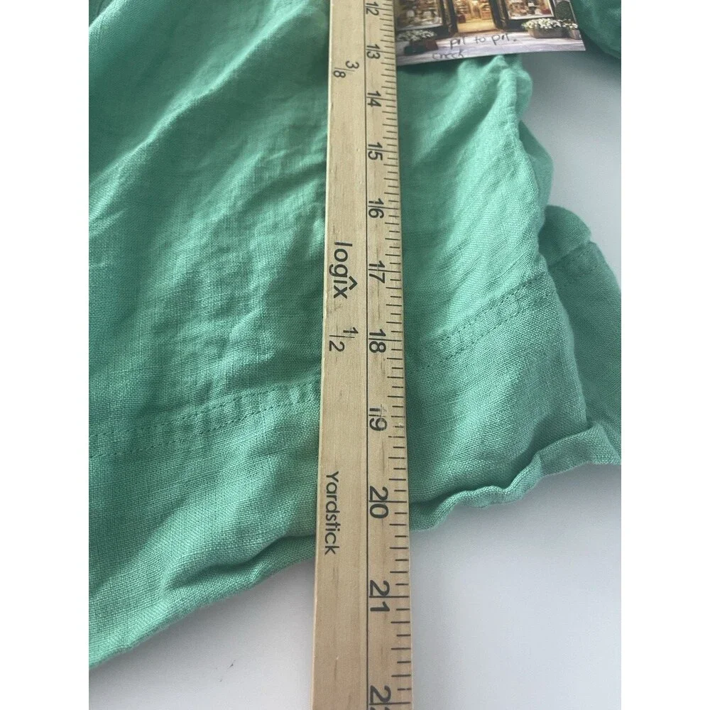 J.CREW Women's 100% Linen Blouse Top Green Mint Puff Sleeve Button Front S